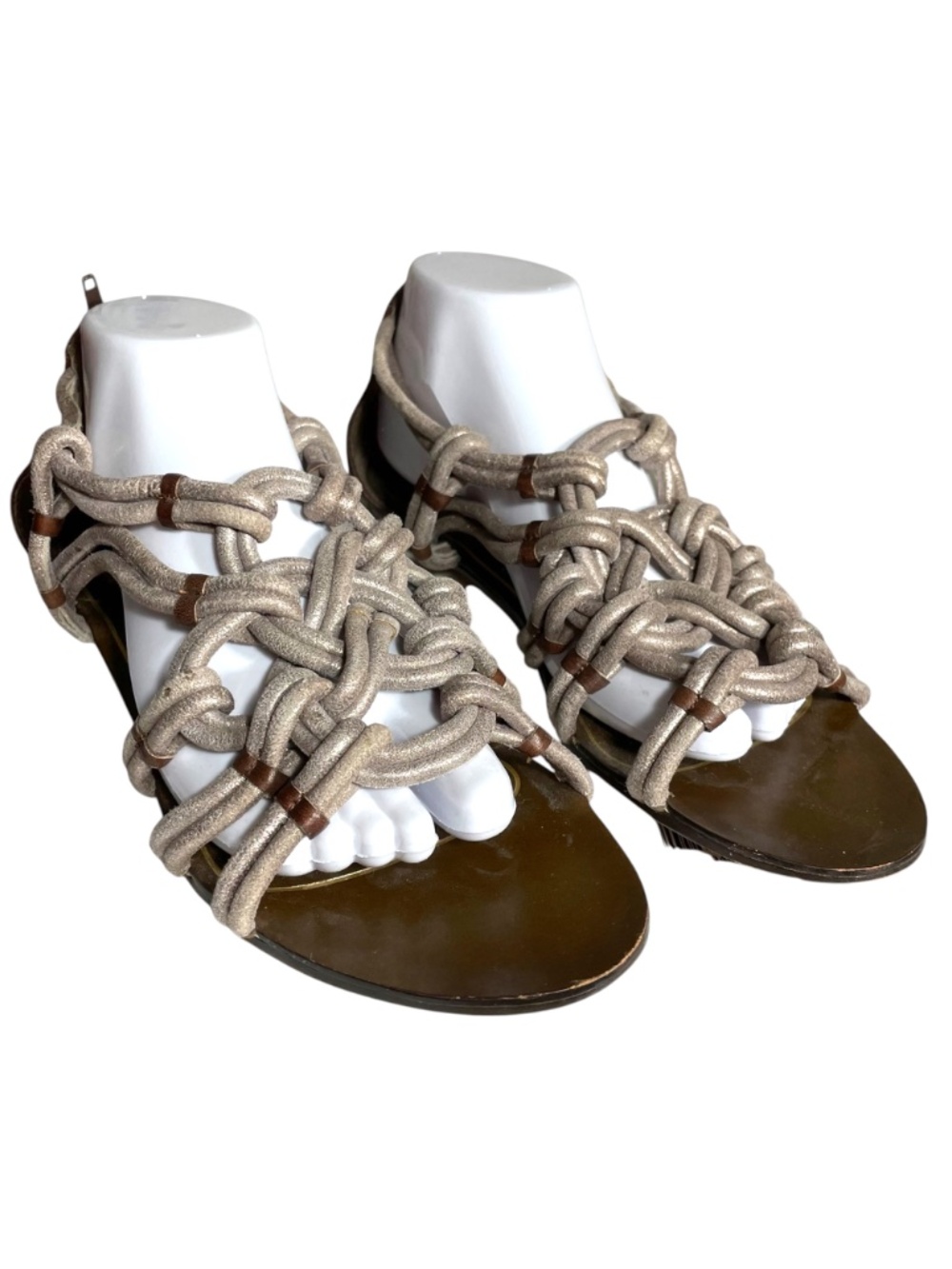 Dolce Vita Leather Knotted Sandals 10 Gladiator Flat Nautical Metalli Gold Taupe